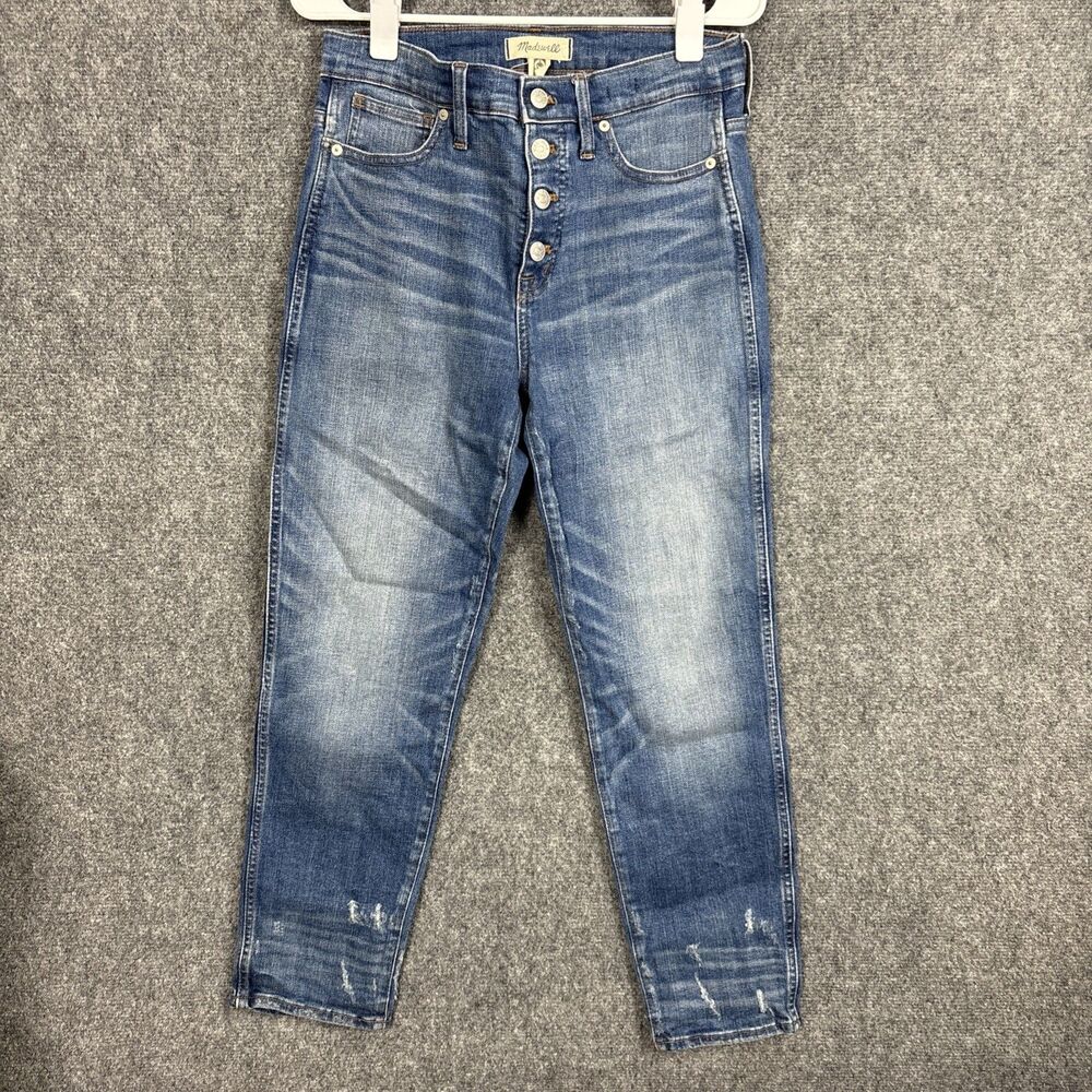 Madewell Jeans Womens Size 29 Blue Slim Straight distressed Exposed buttons